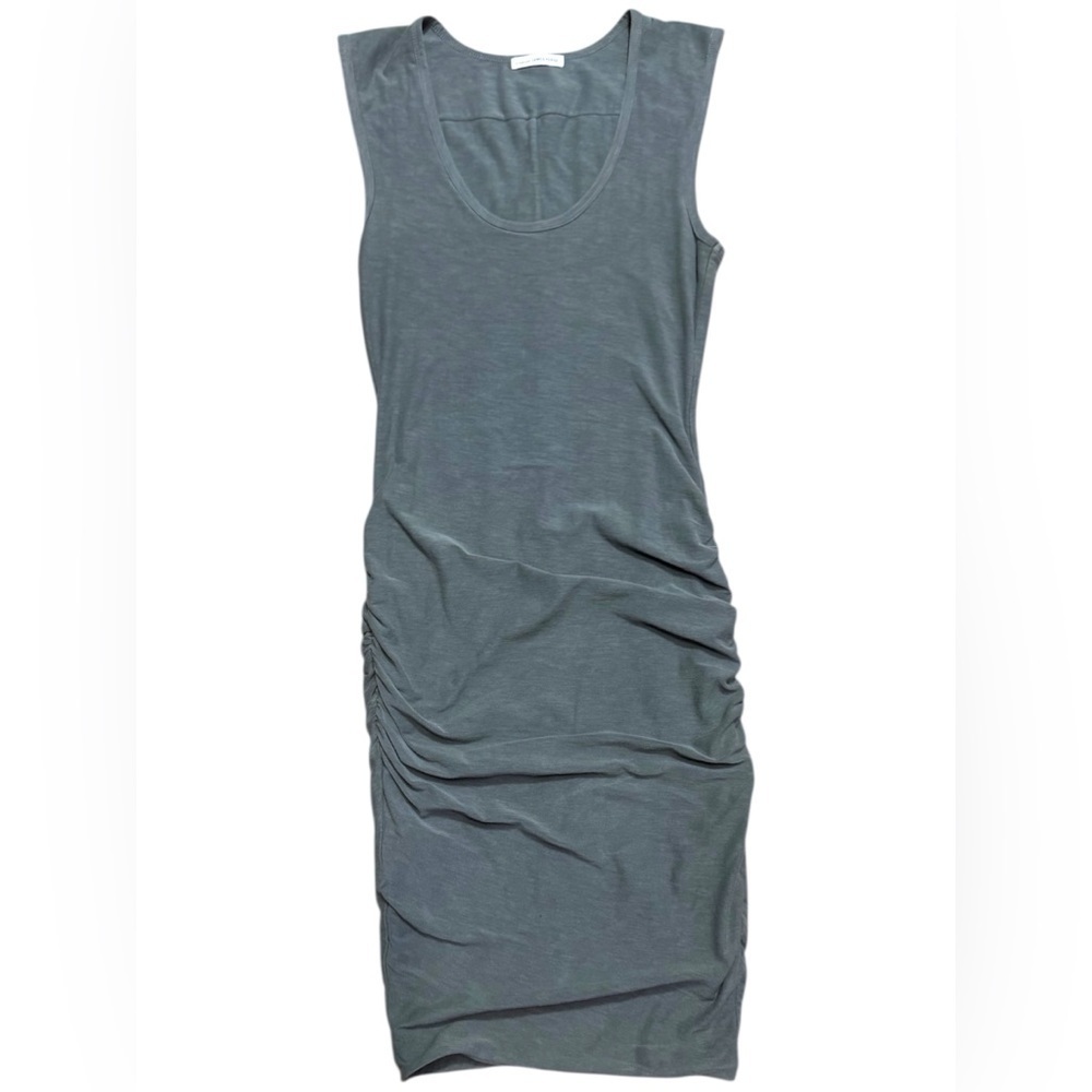 JAMES PERSE Wide Strap Ruched Dress Khaki Green-Grey  Women’s Size 1 Scoop Neck - Picture 5 of 16